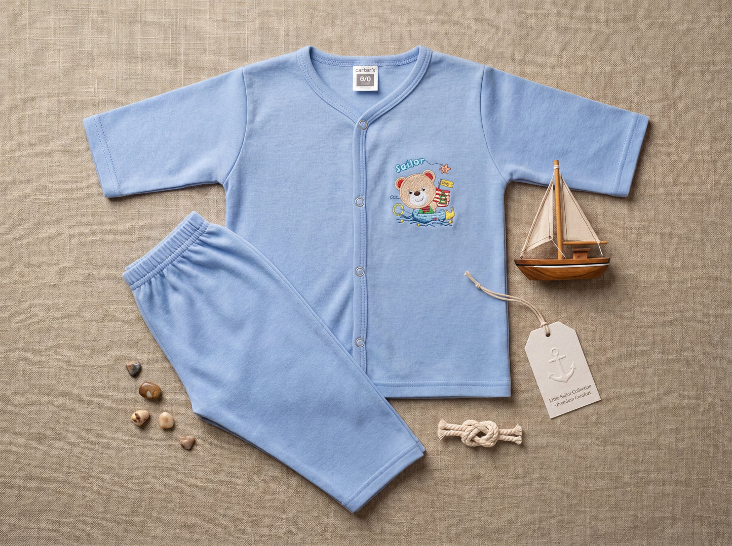 Little Sailor: Cozy Blue 2-Piece Baby Outfit