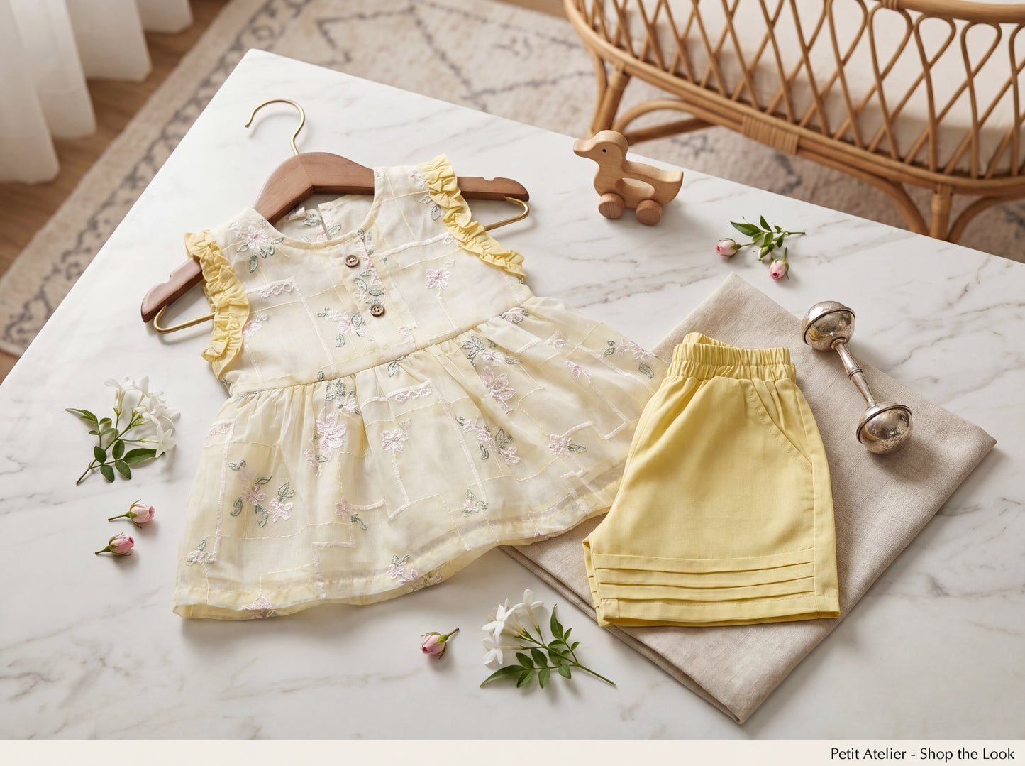 Classic Botanical Peplum Set with Flower Foot Jewelry