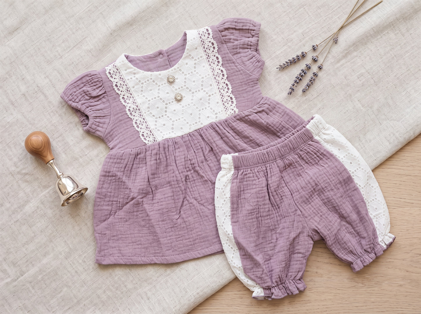 Schiffli Lace Muslin Co-Ord Set for Baby Girls