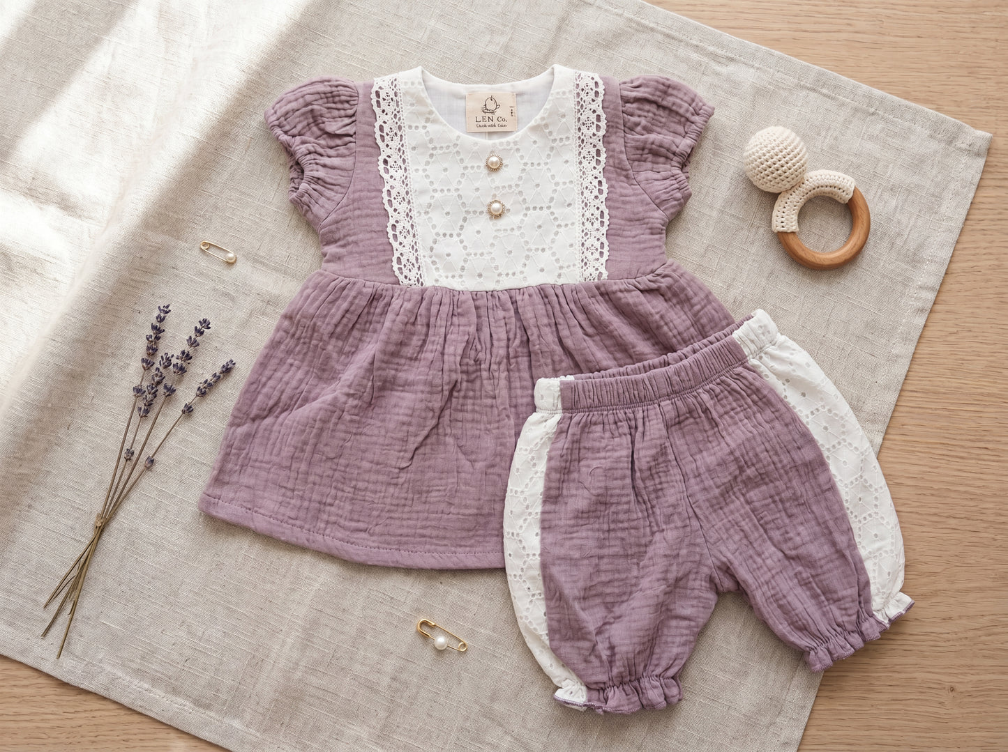 Schiffli Lace Muslin Co-Ord Set for Baby Girls