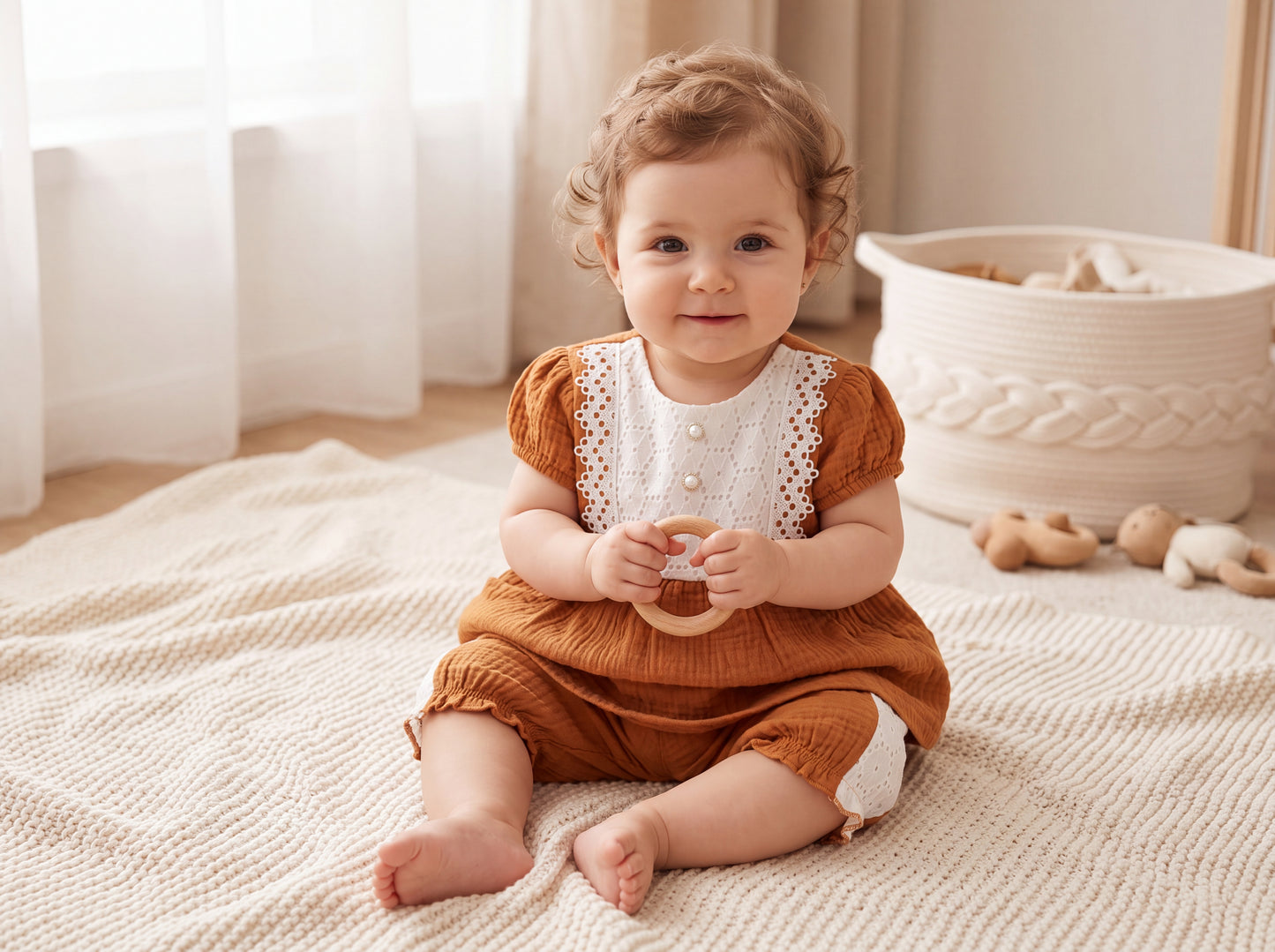 Schiffli Lace Muslin Co-Ord Set for Baby Girls
