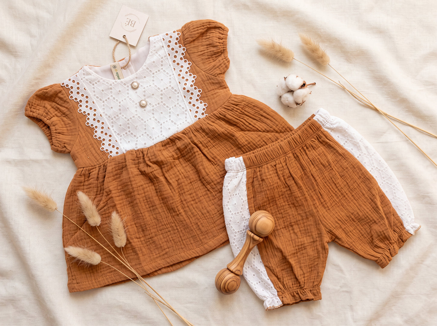 Schiffli Lace Muslin Co-Ord Set for Baby Girls