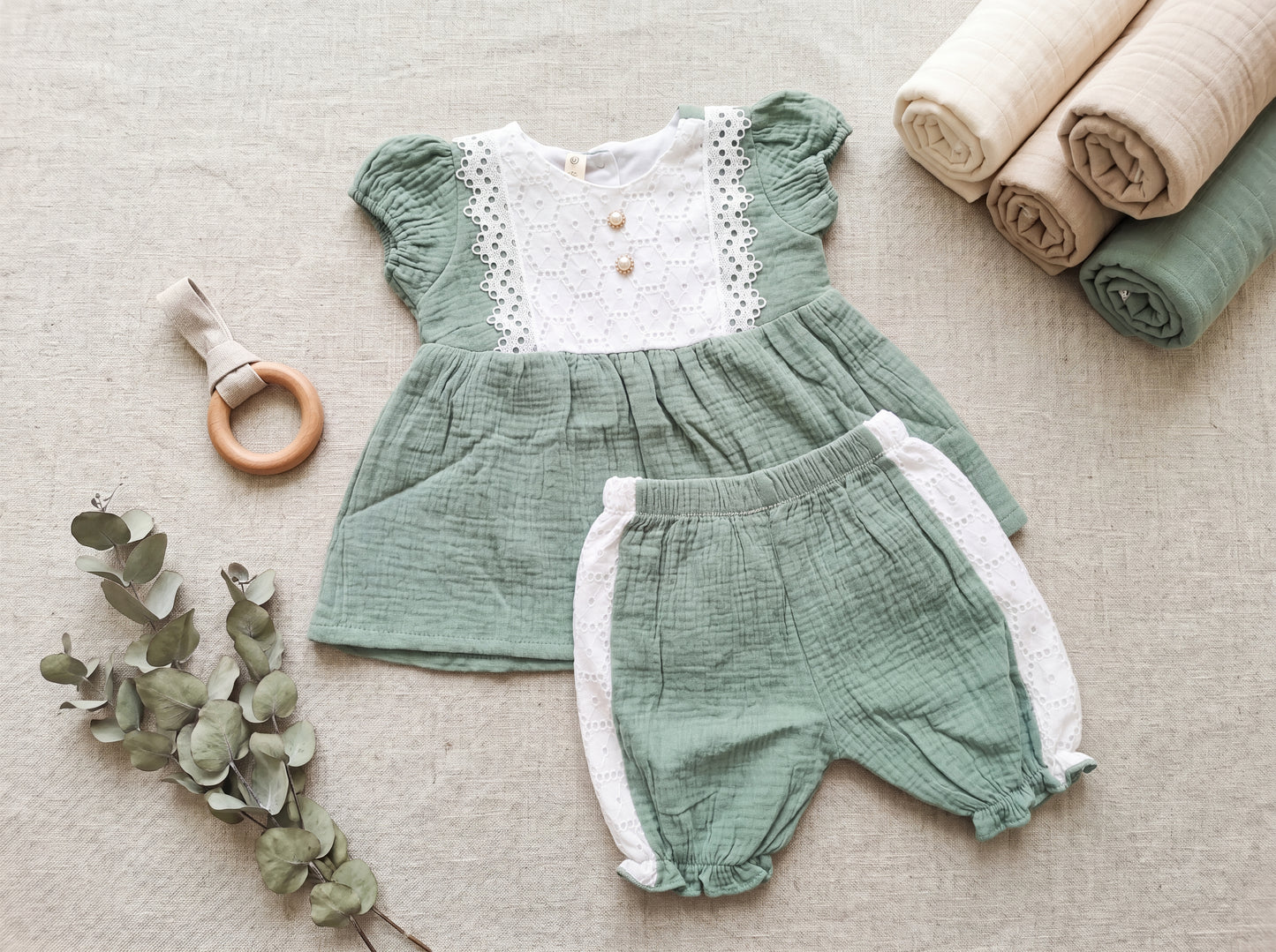 Schiffli Lace Muslin Co-Ord Set for Baby Girls