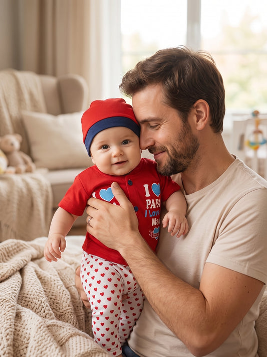 Adorable "I Love Papa & Maa" 3-Piece Baby Suit Set