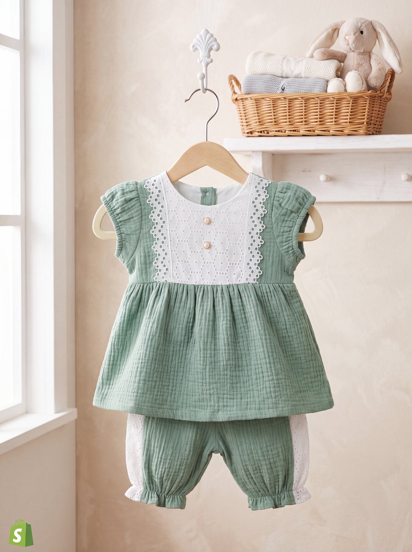 Schiffli Lace Muslin Co-Ord Set for Baby Girls