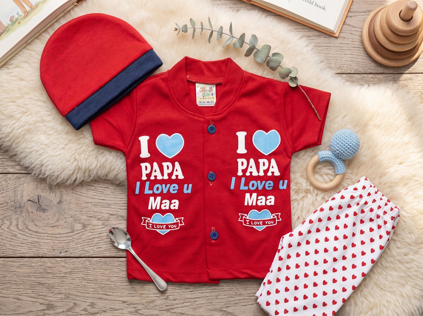 Adorable "I Love Papa & Maa" 3-Piece Baby Suit Set