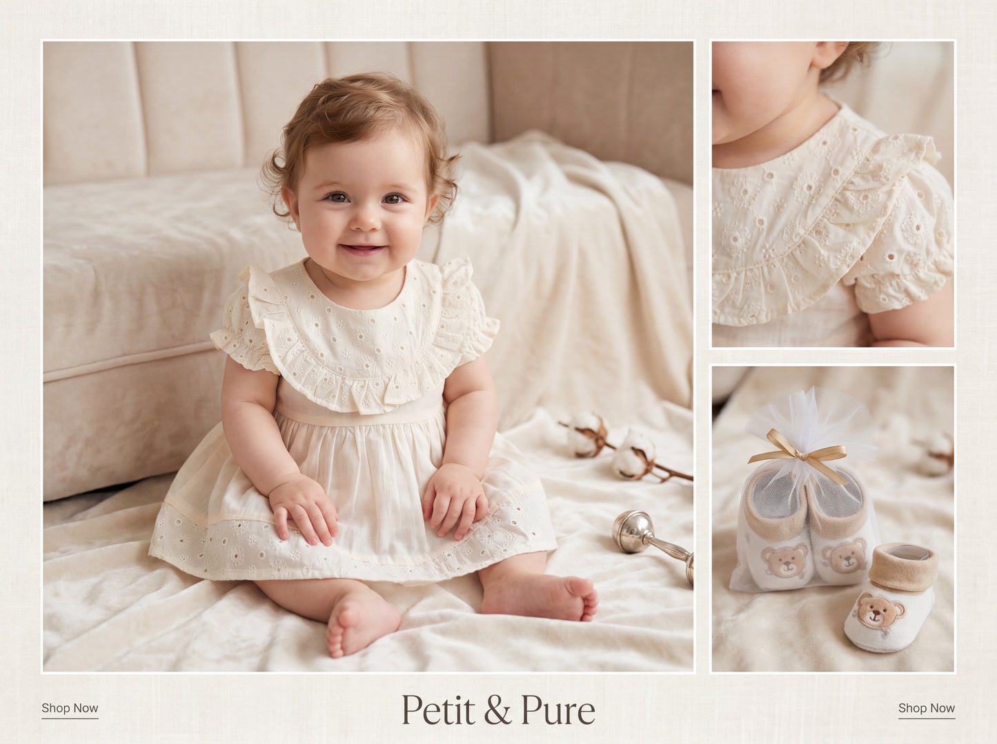 Delicate Rose Eyelet Ruffle Frock & Bloomer Set with Booties