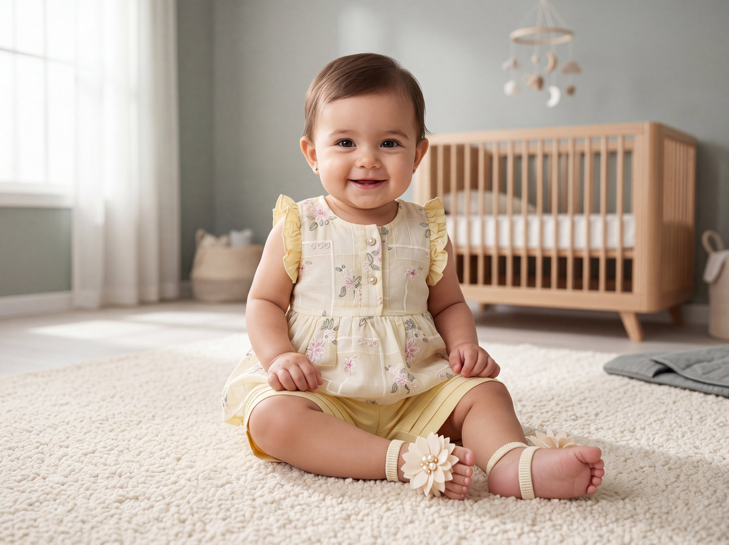 Classic Botanical Peplum Set with Flower Foot Jewelry