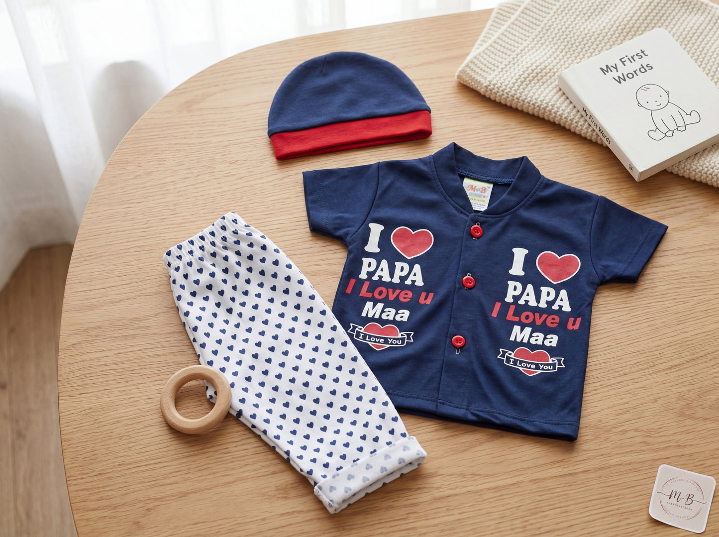 Adorable "I Love Papa & Maa" 3-Piece Baby Suit Set