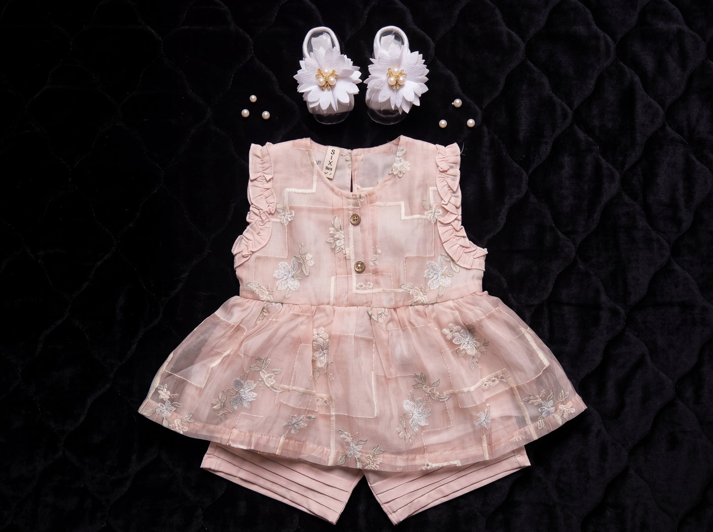 Classic Botanical Peplum Set with Flower Foot Jewelry