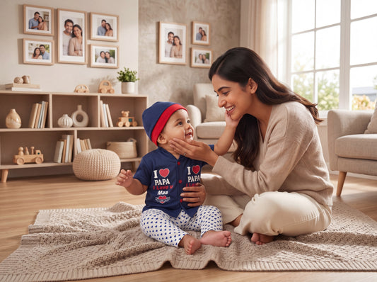 Adorable "I Love Papa & Maa" 3-Piece Baby Suit Set