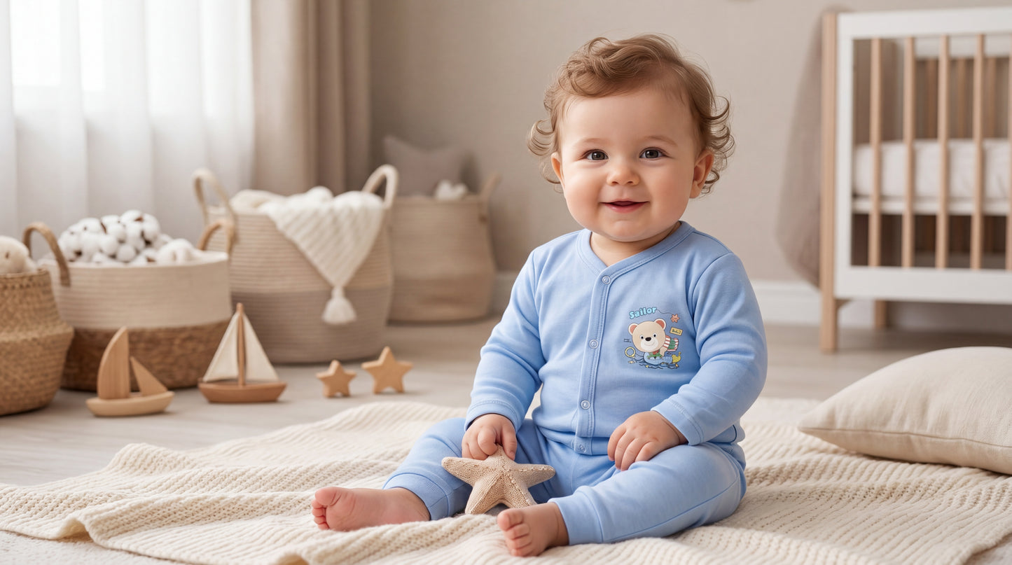 Little Sailor: Cozy Blue 2-Piece Baby Outfit