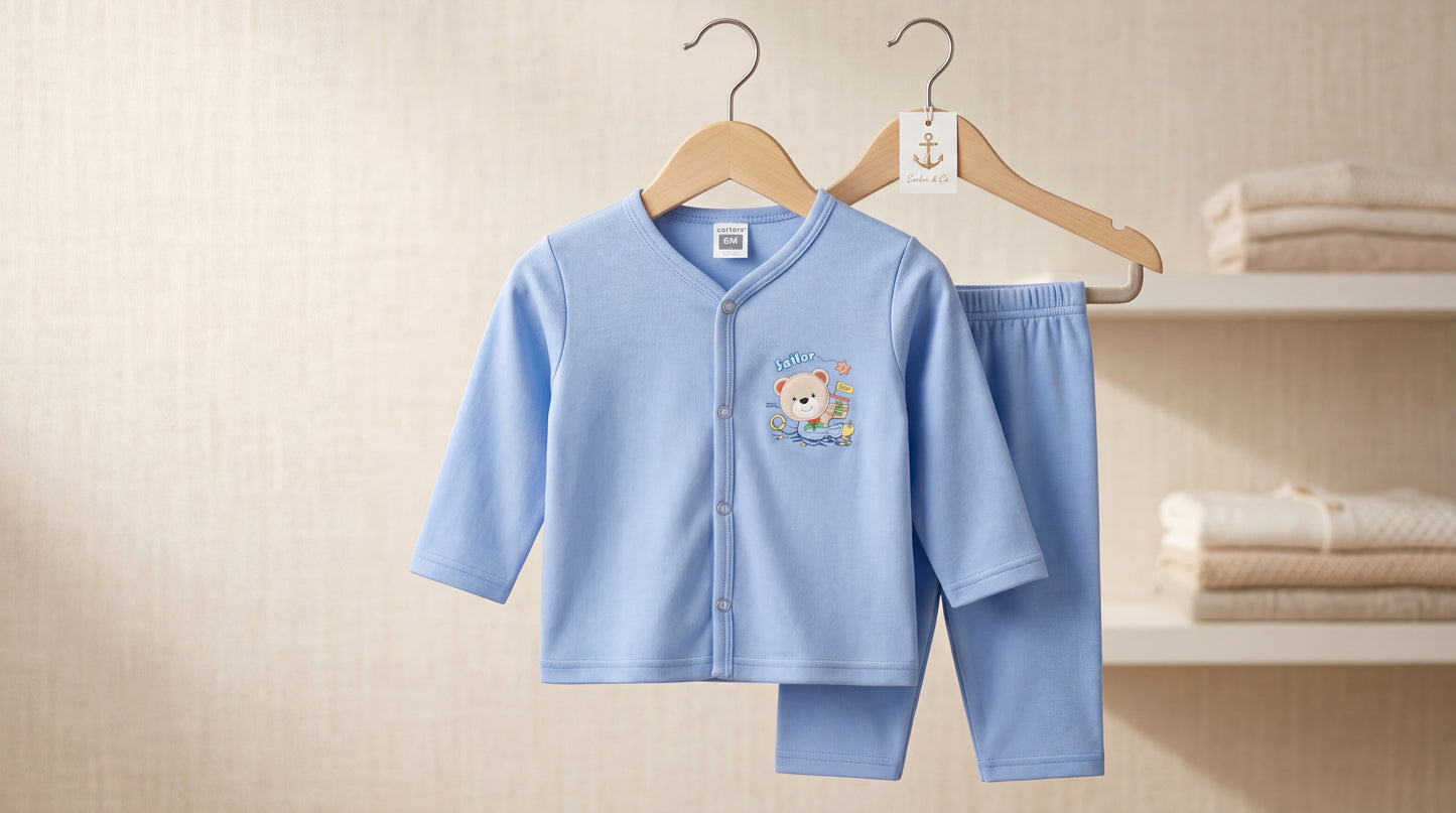 Little Sailor: Cozy Blue 2-Piece Baby Outfit