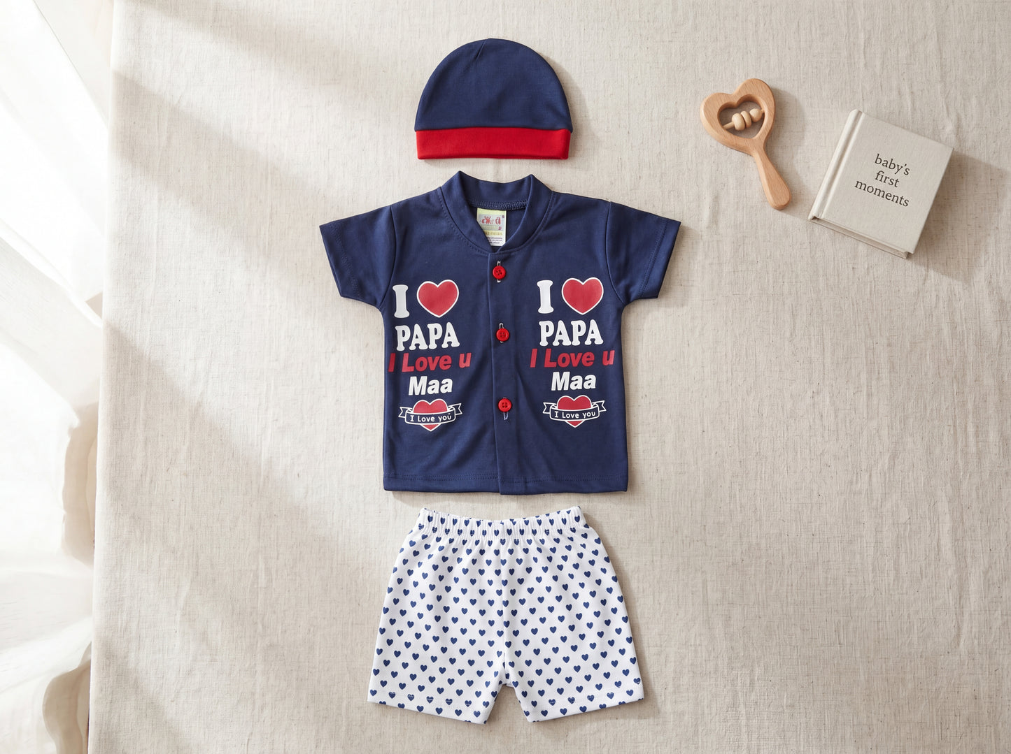 Adorable "I Love Papa & Maa" 3-Piece Baby Suit Set