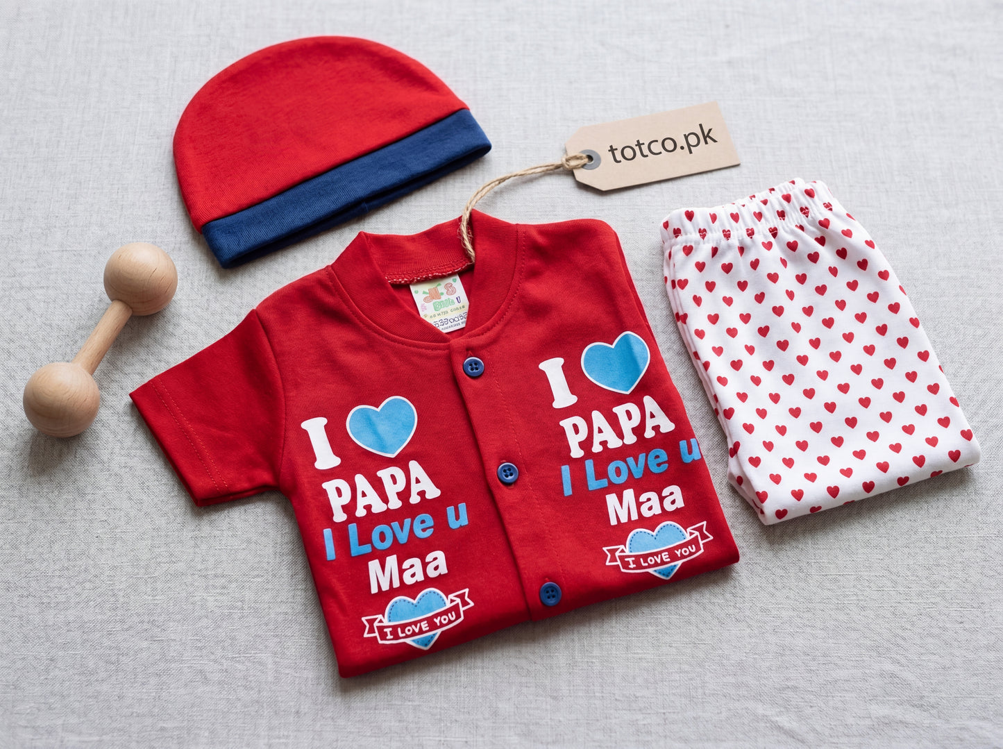 Adorable "I Love Papa & Maa" 3-Piece Baby Suit Set